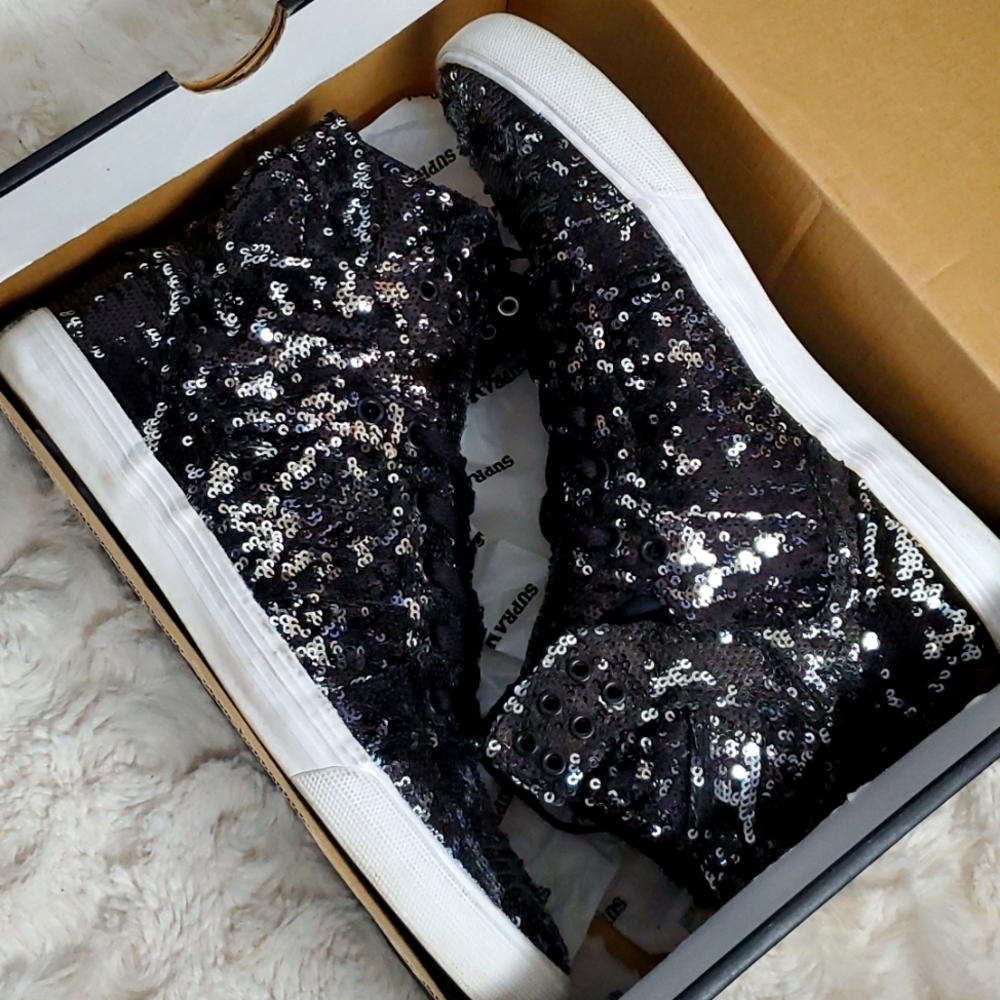 Womens glittery supra high top shoes